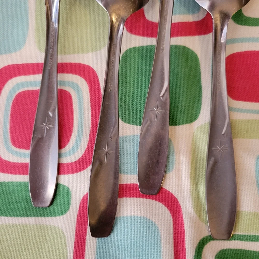 Atomic Northern Star Spoons (4)~ Stainless by Wallace ~ Vintage ~ Retro ~ 1960s?